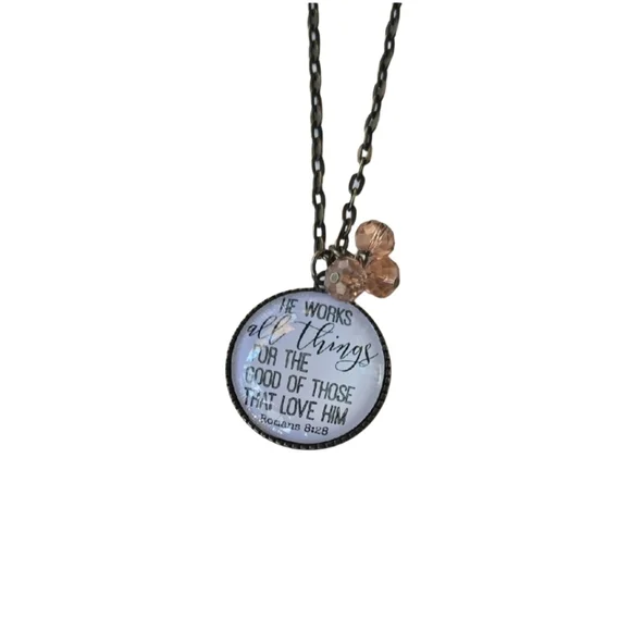 Inspirational Pendant Necklace with Pink Beads - Picture 1 of 6
